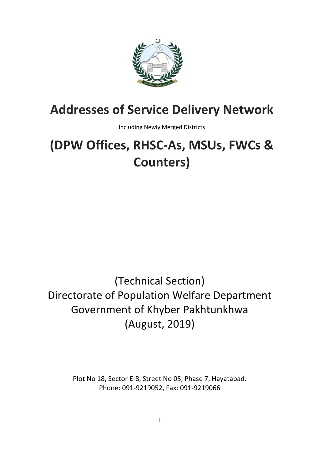 Addresses of DPW Offices, RHSC-As, Msus, Fwcs & Counters in Khyber