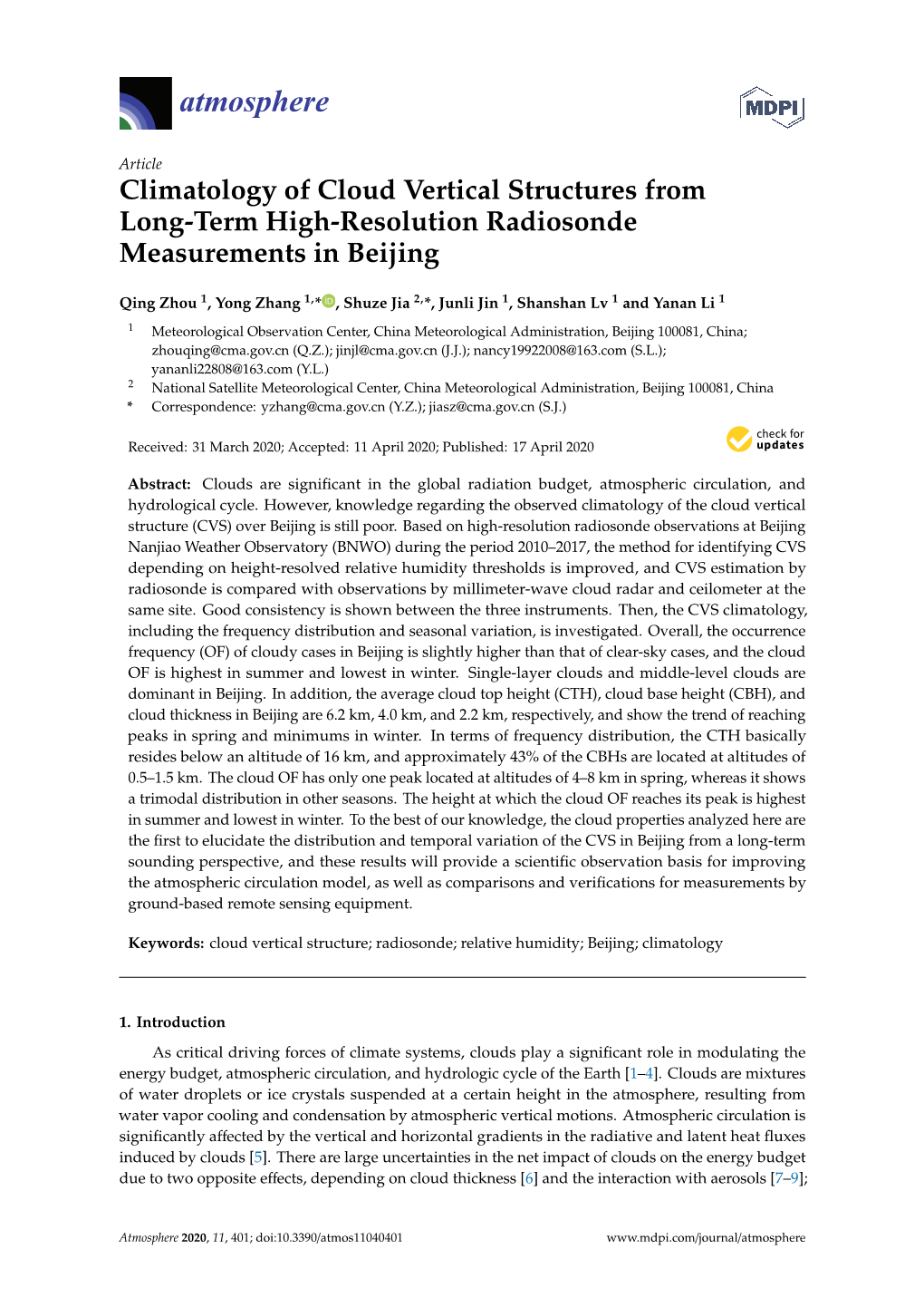 Climatology of Cloud Vertical Structures from Long-Term High-Resolution Radiosonde Measurements in Beijing