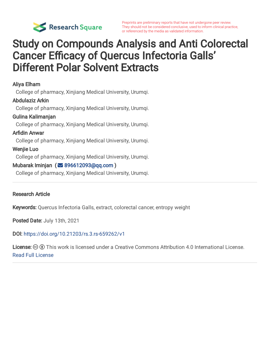 Study on Compounds Analysis and Anti Colorectal Cancer E Cacy Of