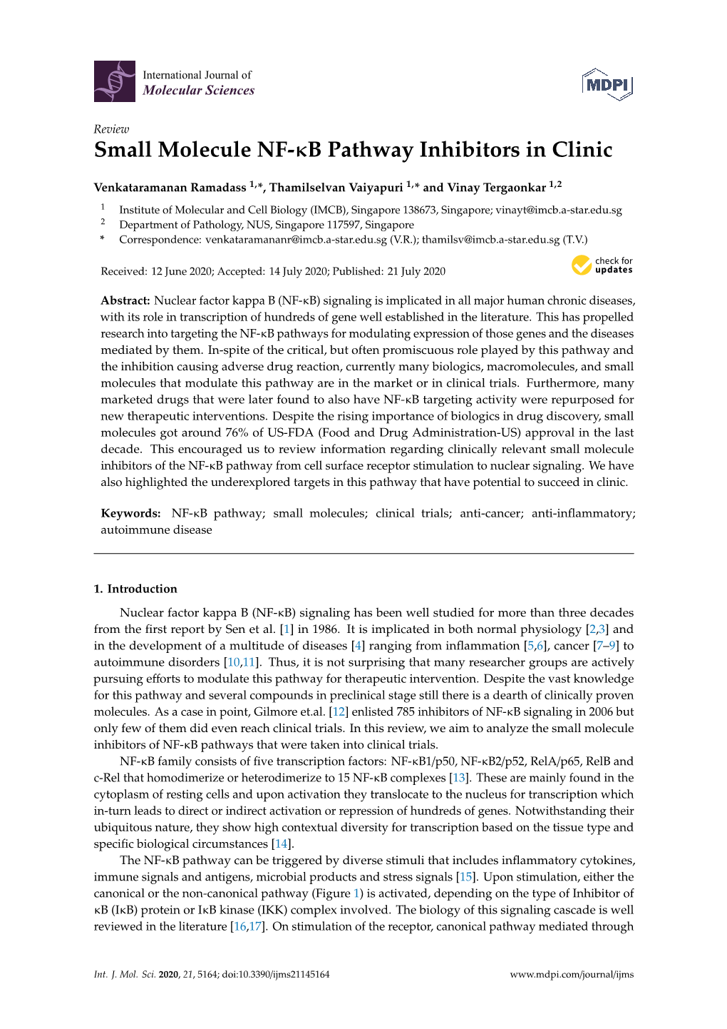 Small Molecule NF-Κb Pathway Inhibitors in Clinic