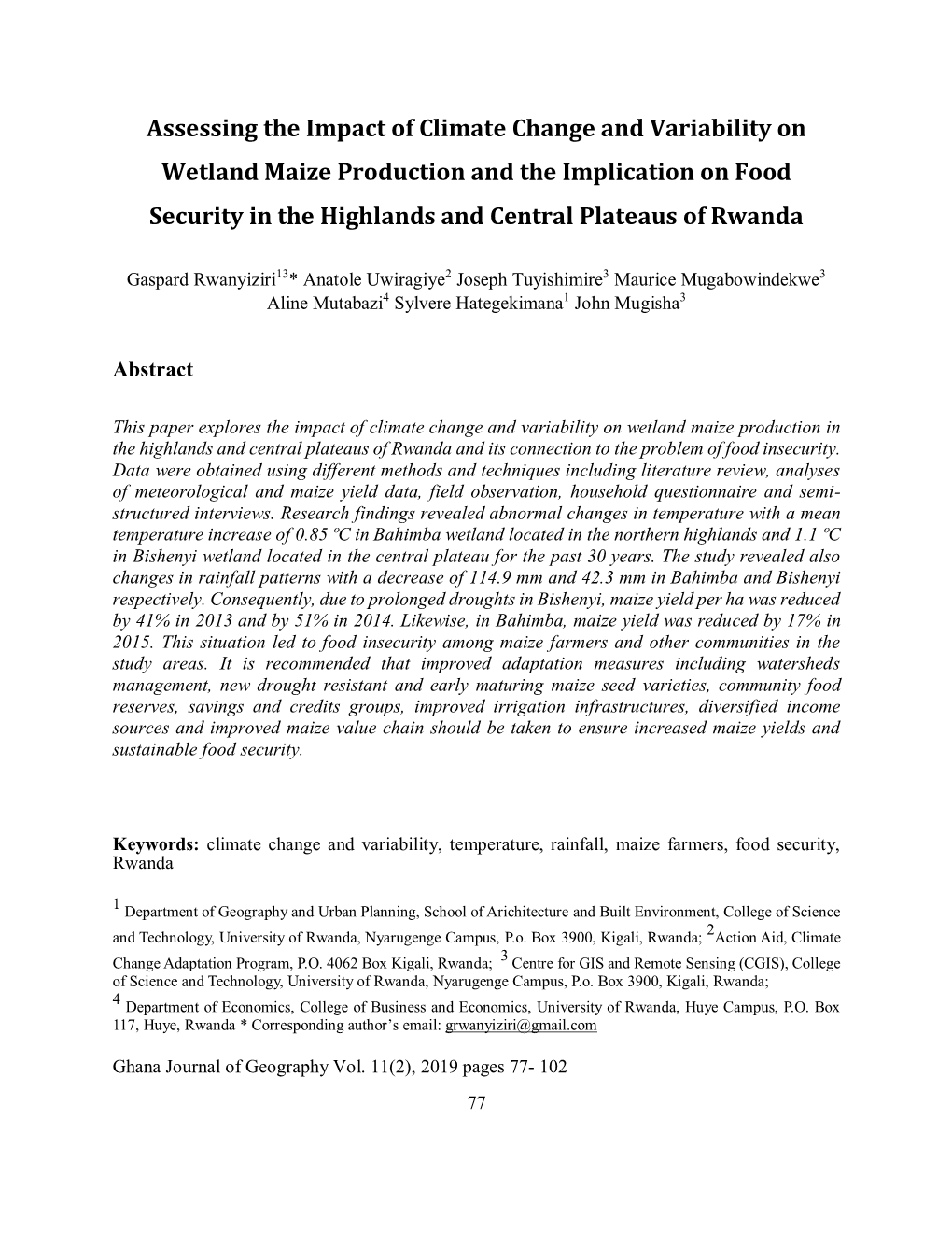 Assessing the Impact of Climate Change and Variability on Wetland