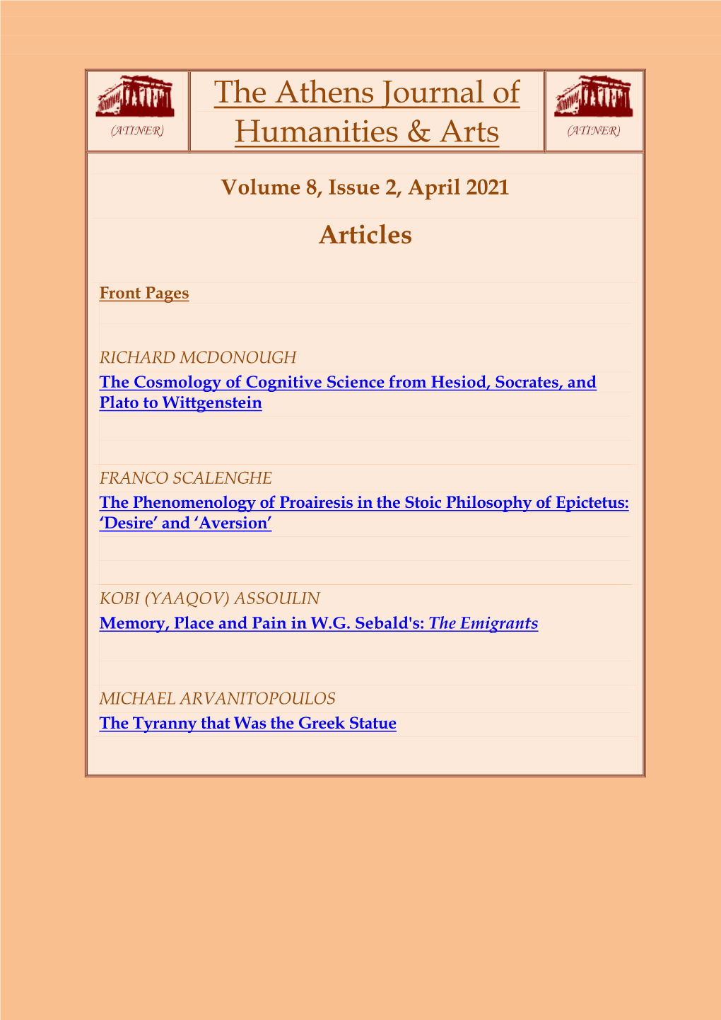 The Athens Journal of Humanities & Arts