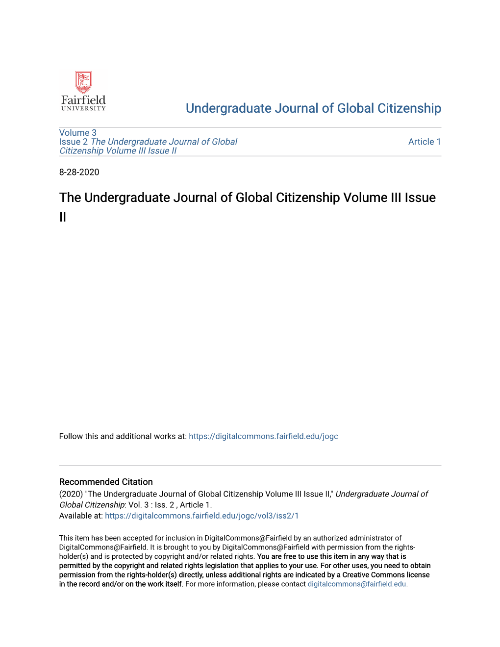 The Undergraduate Journal of Global Citizenship Volume III Issue II