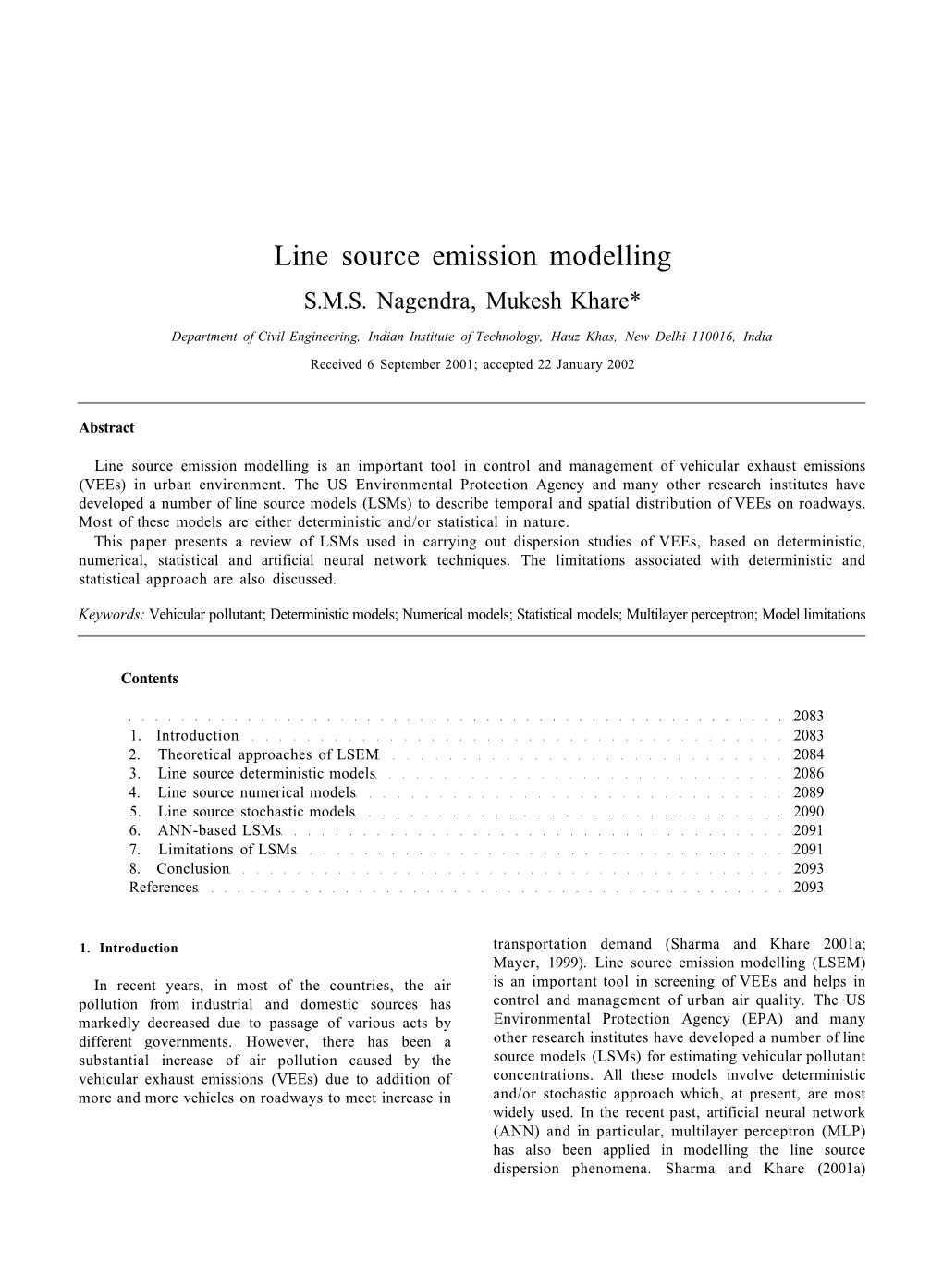 Line Source Emission Modelling S.M.S