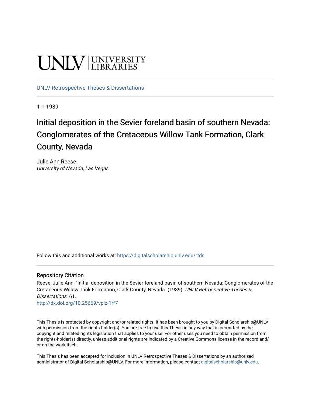 Initial Deposition in the Sevier Foreland Basin of Southern Nevada: Conglomerates of the Cretaceous Willow Tank Formation, Clark County, Nevada