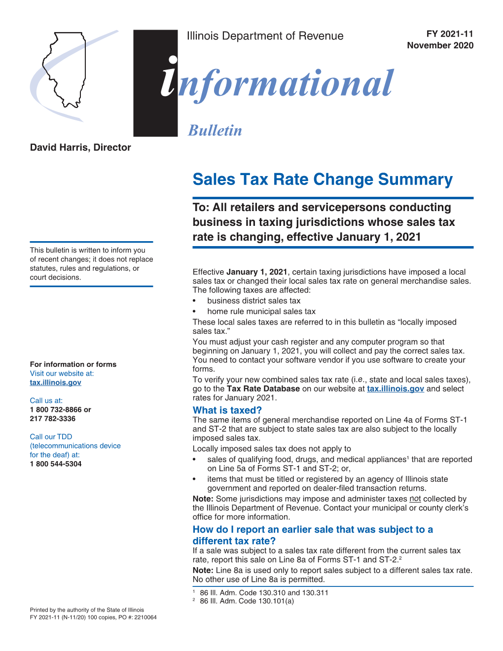 Sales Tax Rate Change Summary