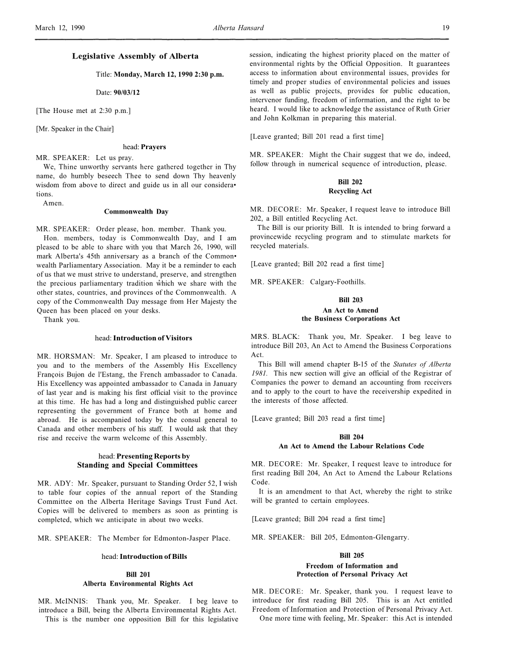 Legislative Assembly of Alberta Standing and Special Committees