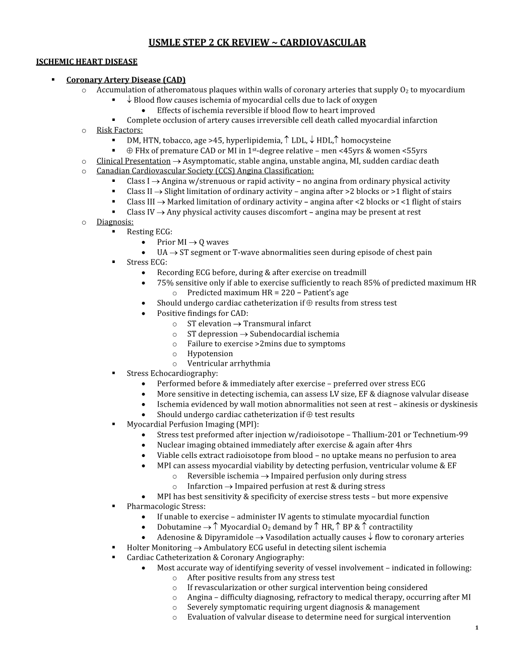 Usmle Step 2 Ck Review ~ Cardiovascular