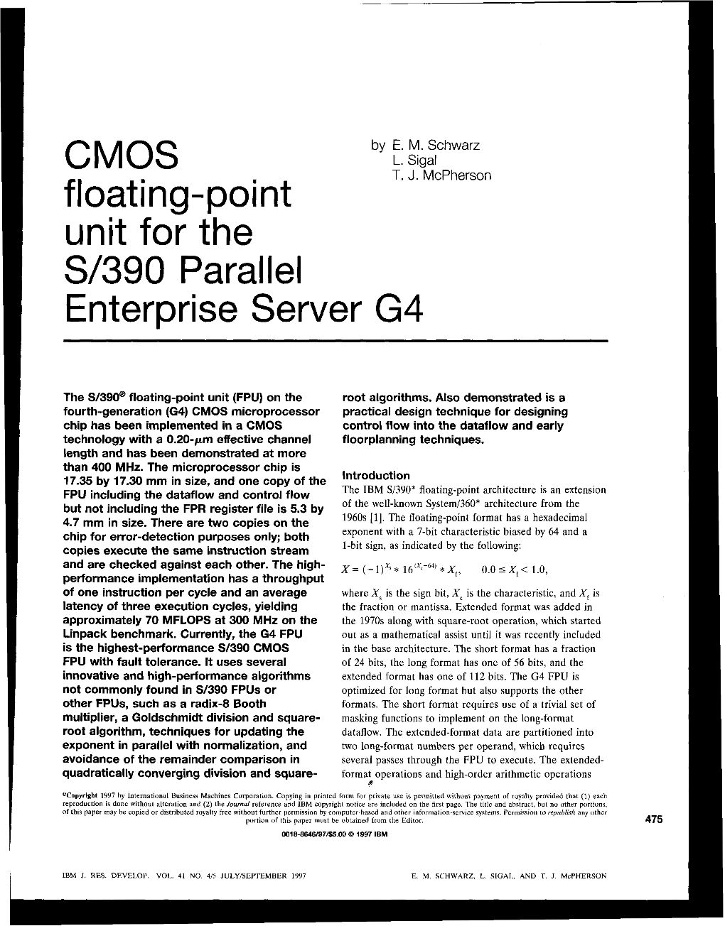 CMOS Floating-Point Unit for the S/390 Parallel Enterprise Server G4