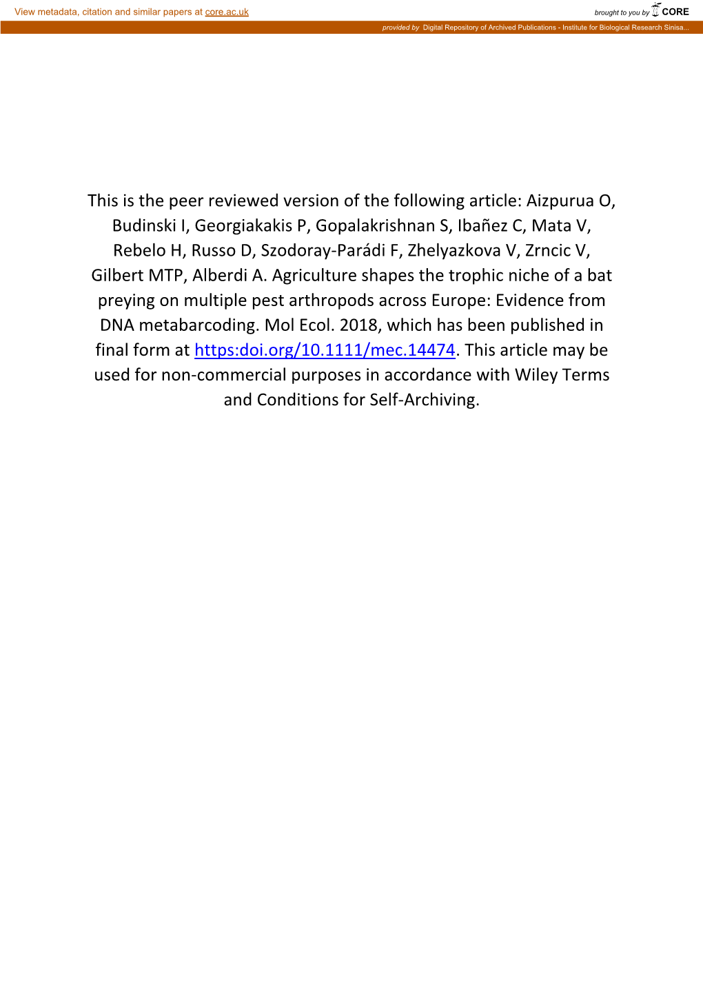 This Is the Peer Reviewed Version of the Following Article: Aizpurua O, Budinski I, Georgiakakis P, Gopalakrishnan S, Ibañez C