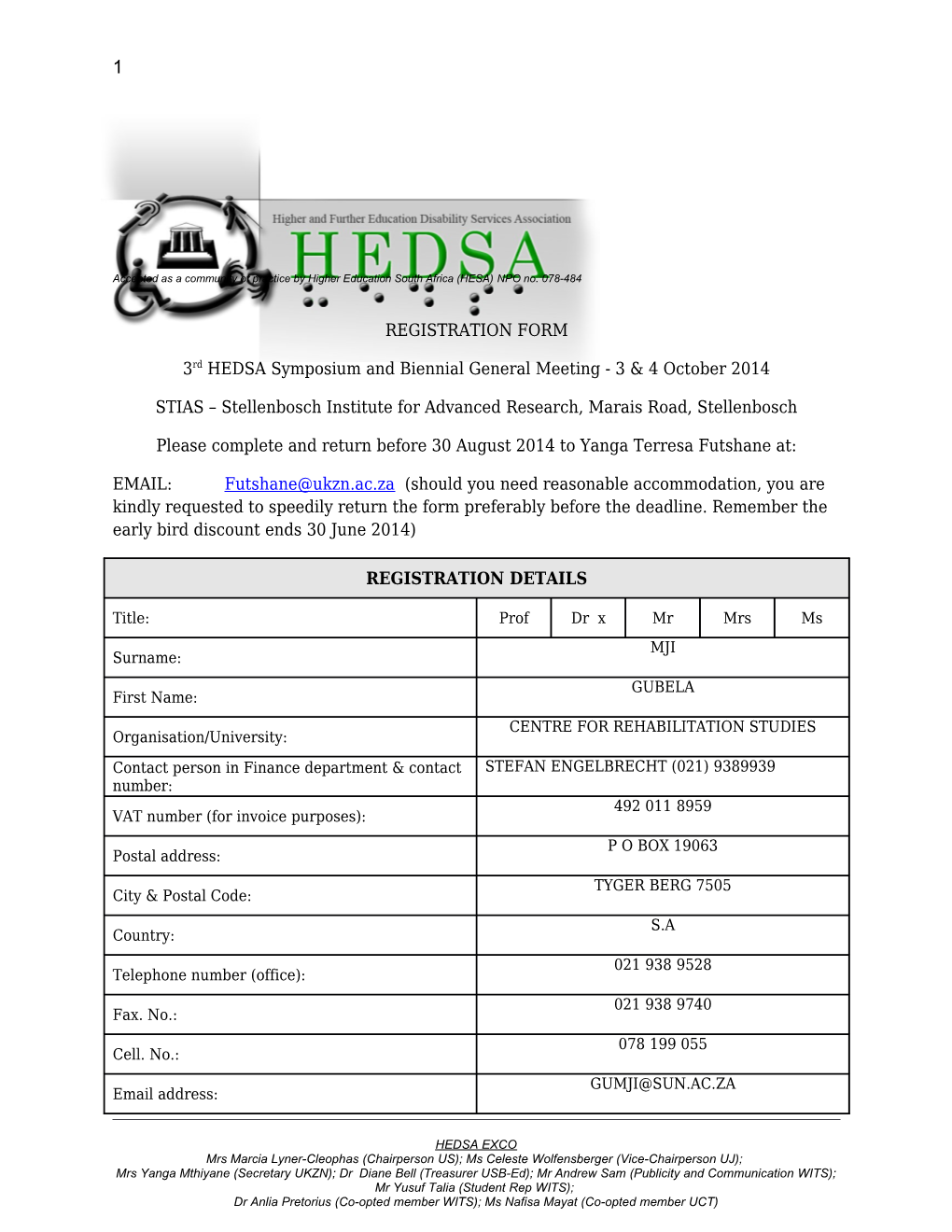 Accepted As a Community of Practice by Higher Education South Africa (HESA) NPO No. 078-484