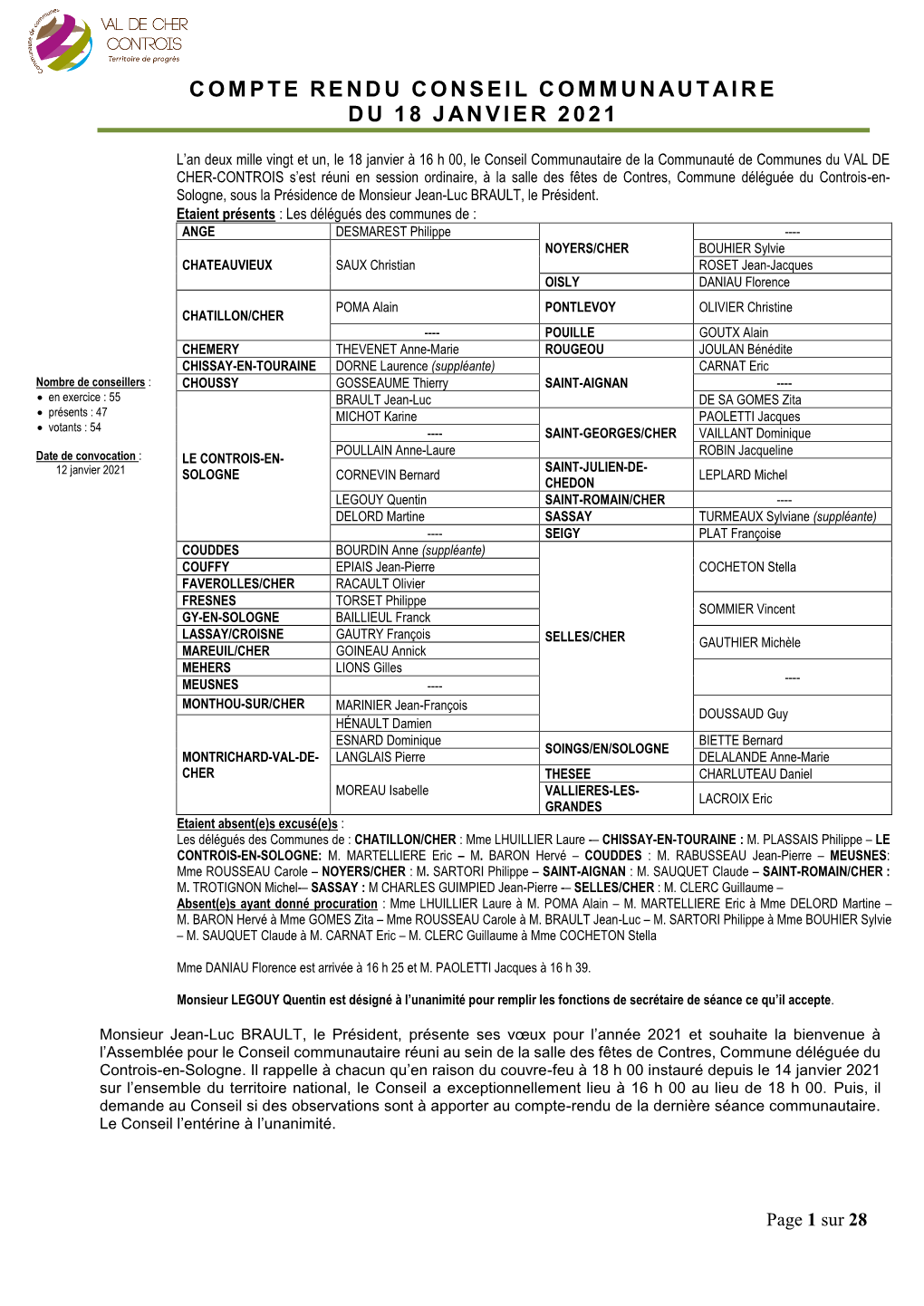 Compte-Rendu Du 18 Janvier 2021