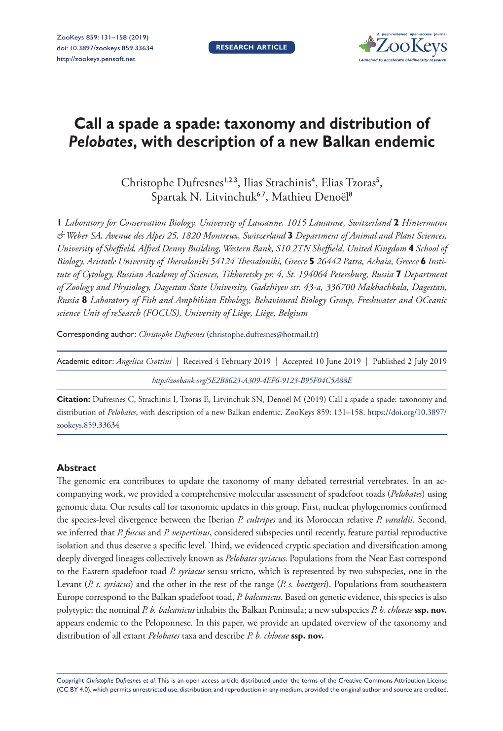 Taxonomy and Distribution of Pelobates, with Description of a New Balkan Endemic