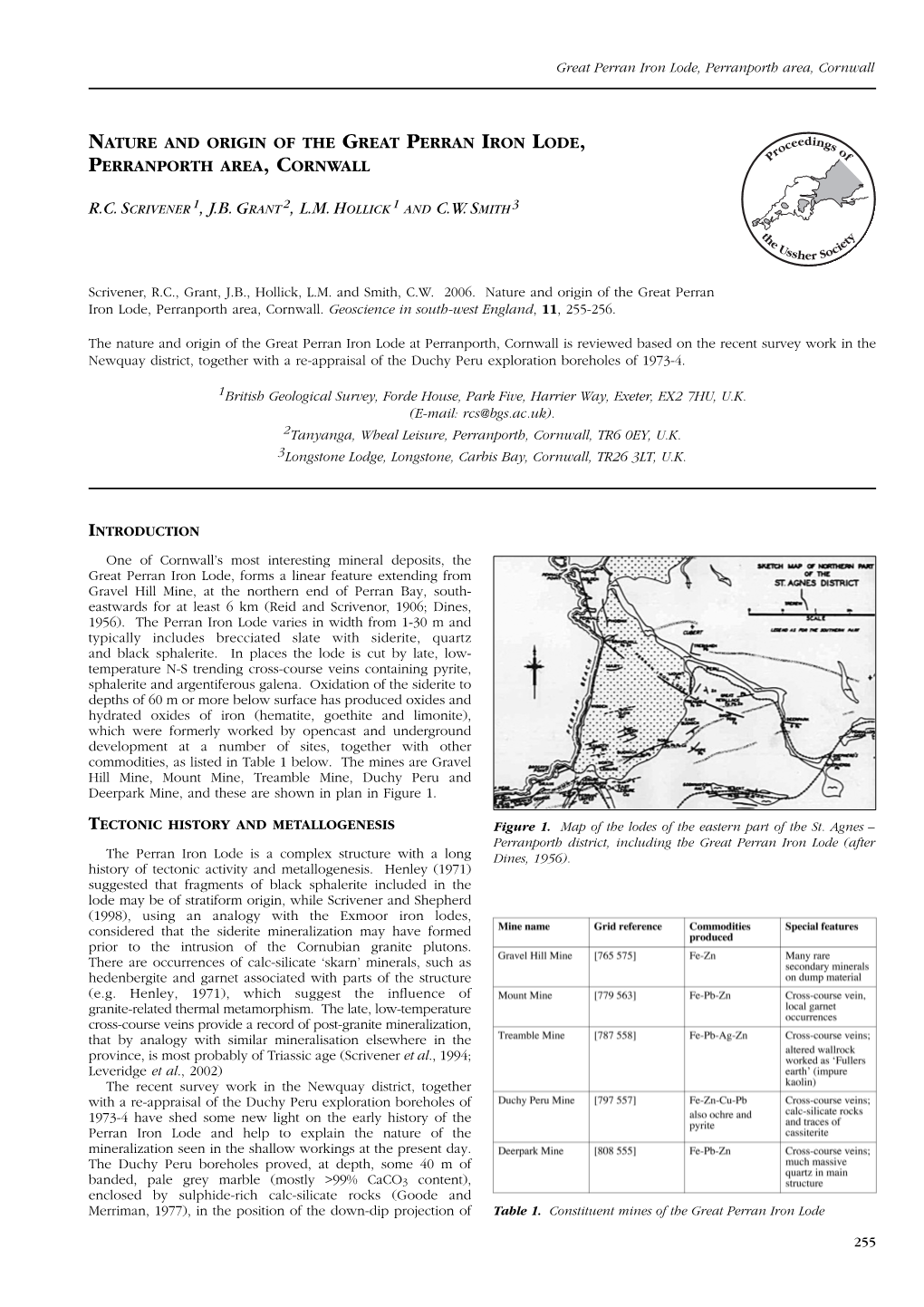 Nature and Origin of the Great Perran Iron Lode, Perranporth Area, Cornwall