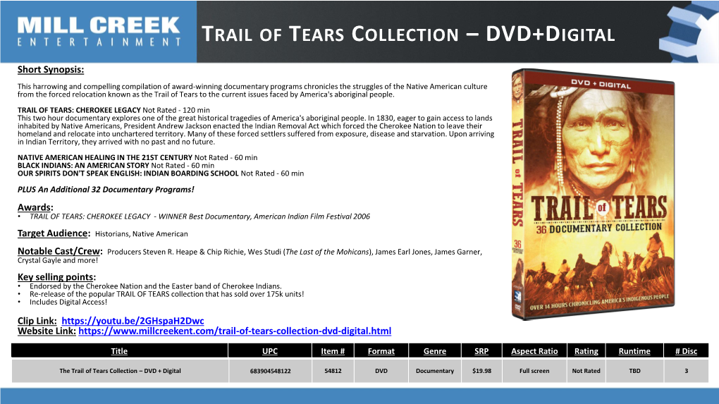 Trail of Tears Collection – Dvd+D Igital