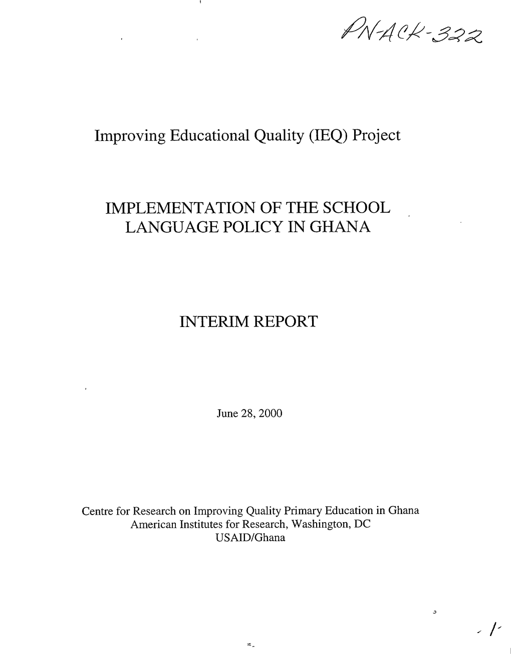 Improving Educational Quality (IEQ) Project