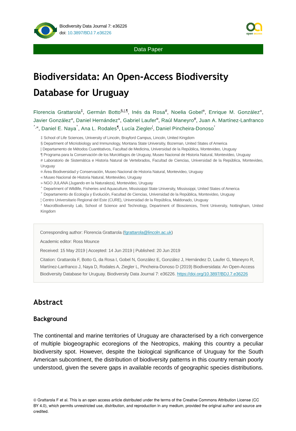 An Open-Access Biodiversity Database for Uruguay