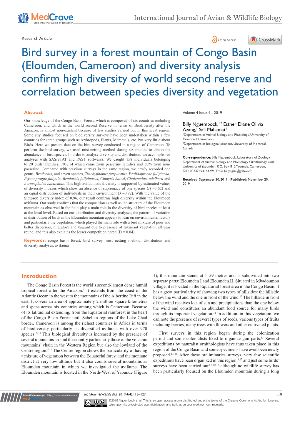 Eloumden, Cameroon) and Diversity Analysis Confirm High Diversity of World Second Reserve and Correlation Between Species Diversity and Vegetation