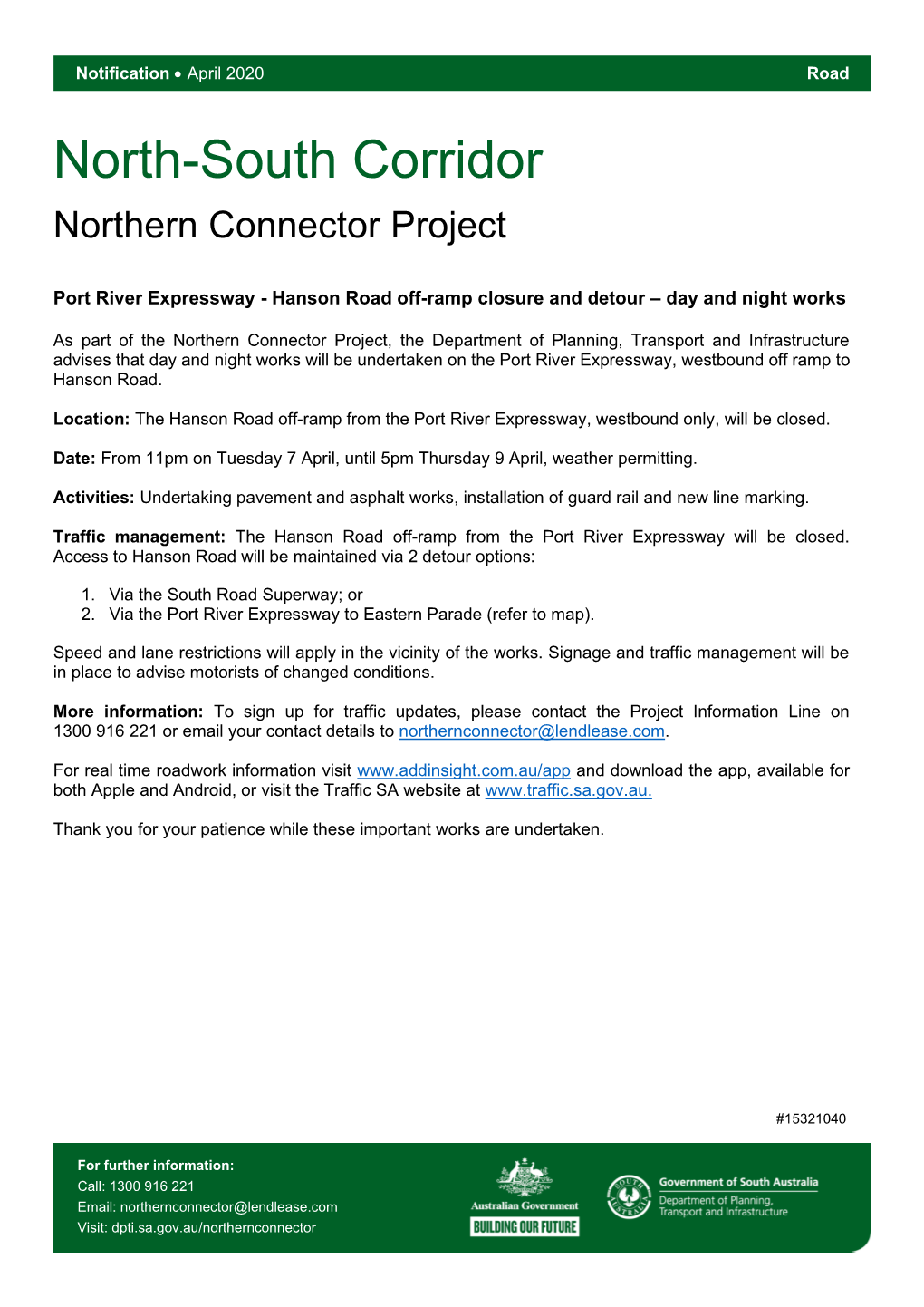 Port River Expressway - Hanson Road Off-Ramp Closure and Detour – Day and Night Works