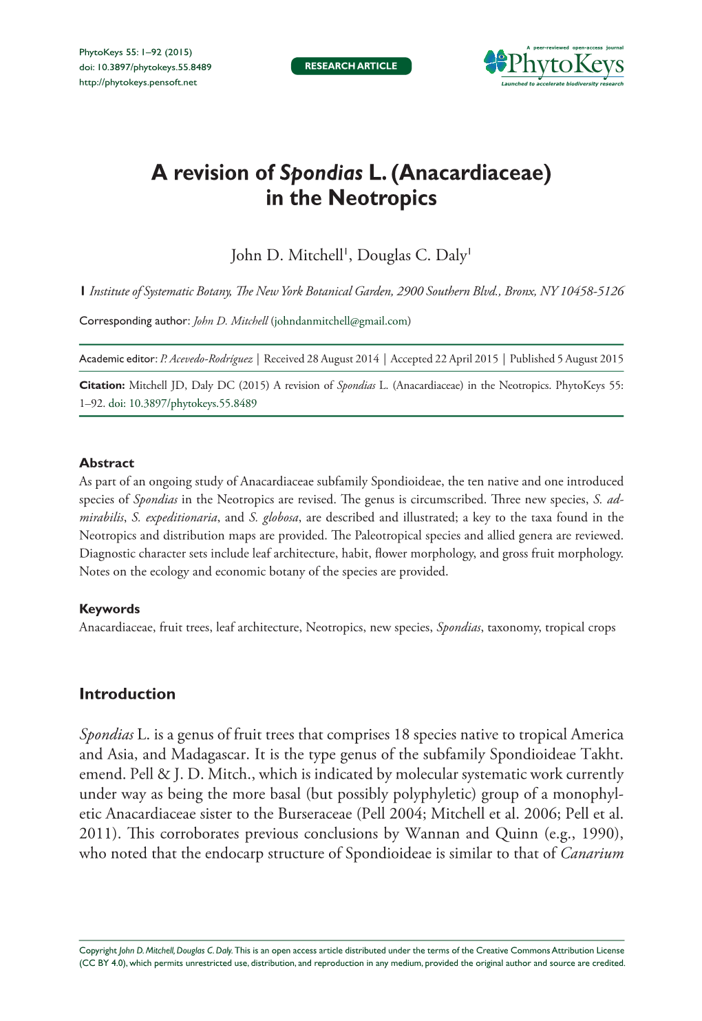 A Revision of Spondias L. (Anacardiaceae)