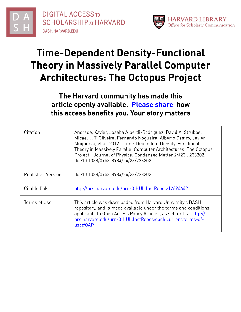 Time-Dependent Density-Functional Theory in Massively Parallel Computer Architectures: the Octopus Project