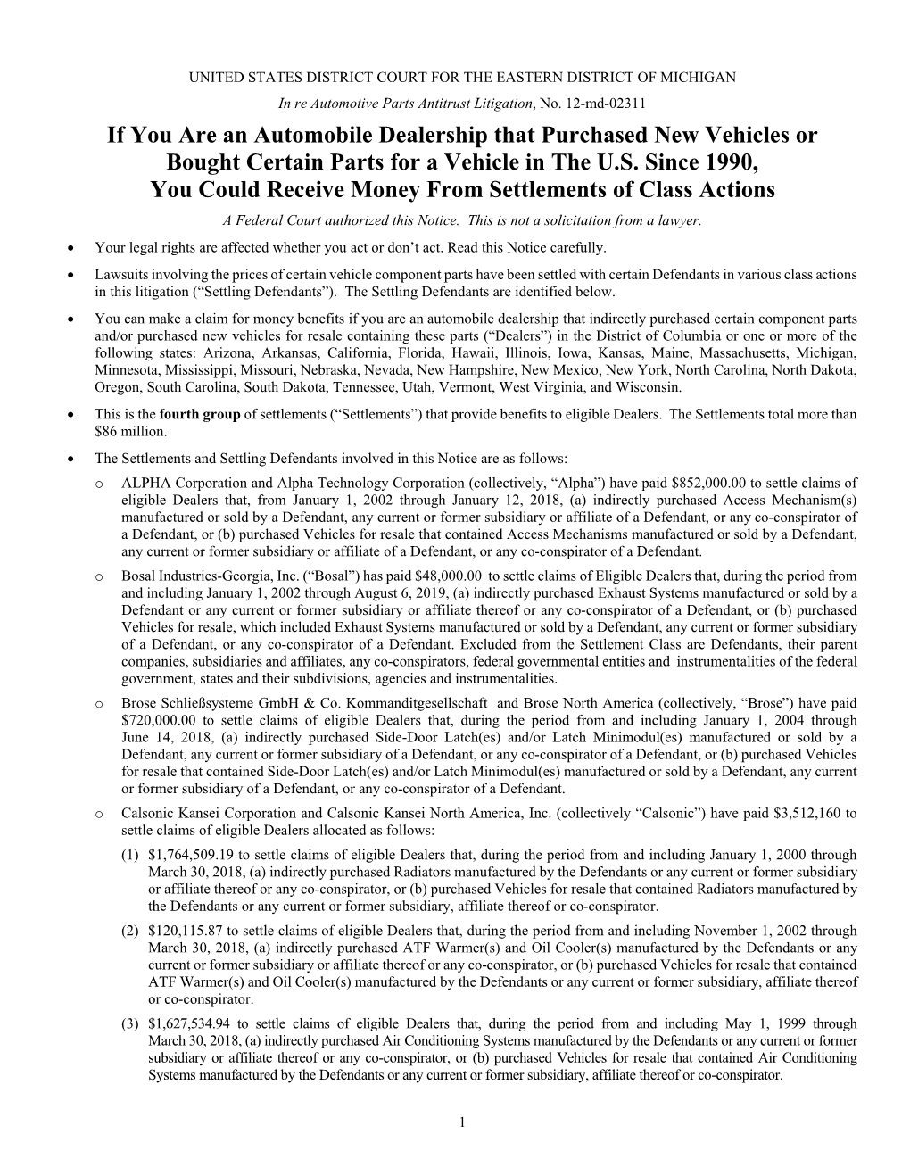 If You Are an Automobile Dealership That Purchased New Vehicles Or Bought Certain Parts for a Vehicle in the U.S