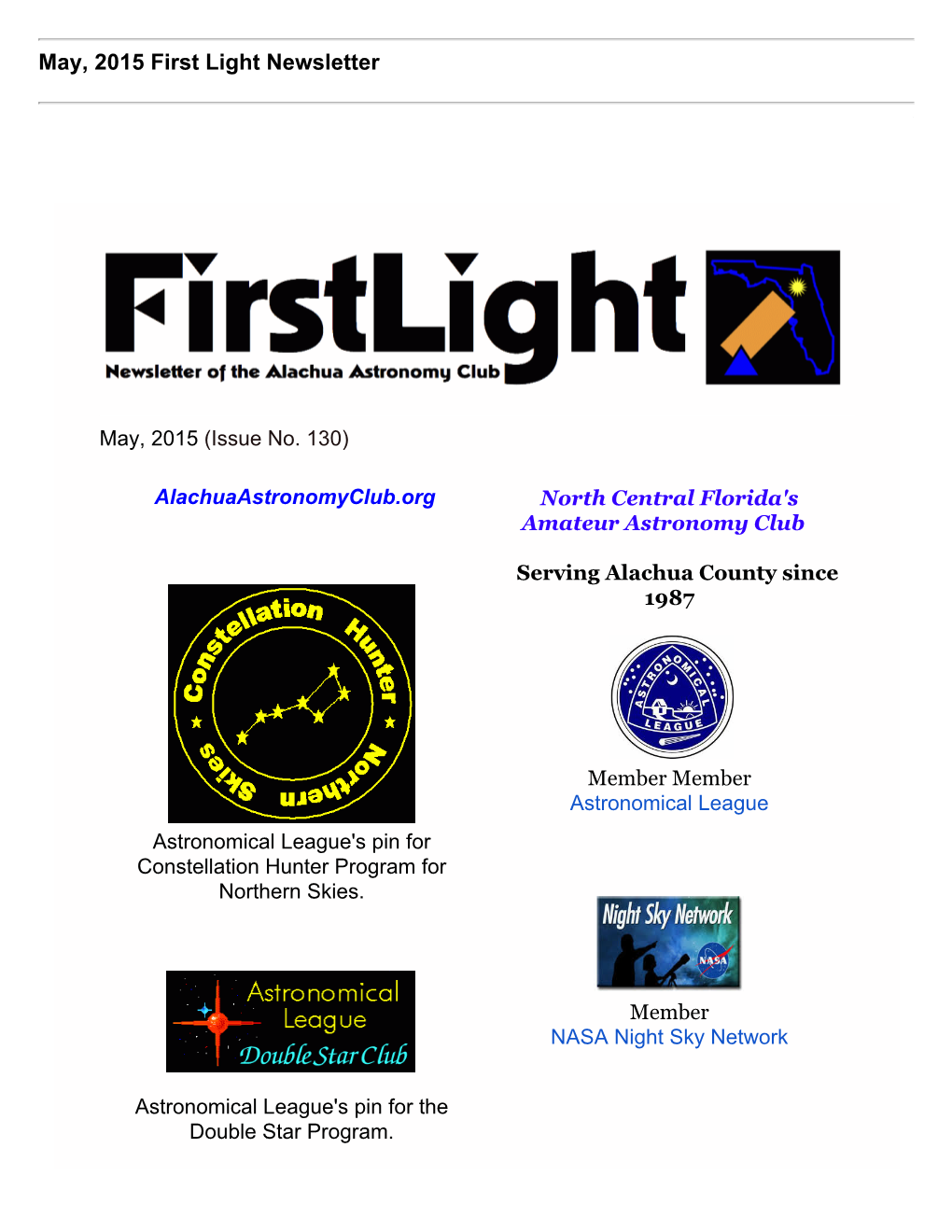 May, 2015 First Light Newsletter