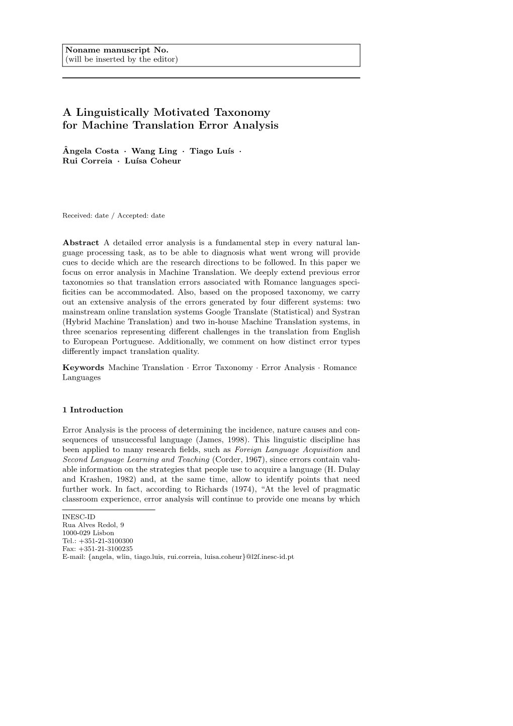 A Linguistically Motivated Taxonomy for Machine Translation Error Analysis