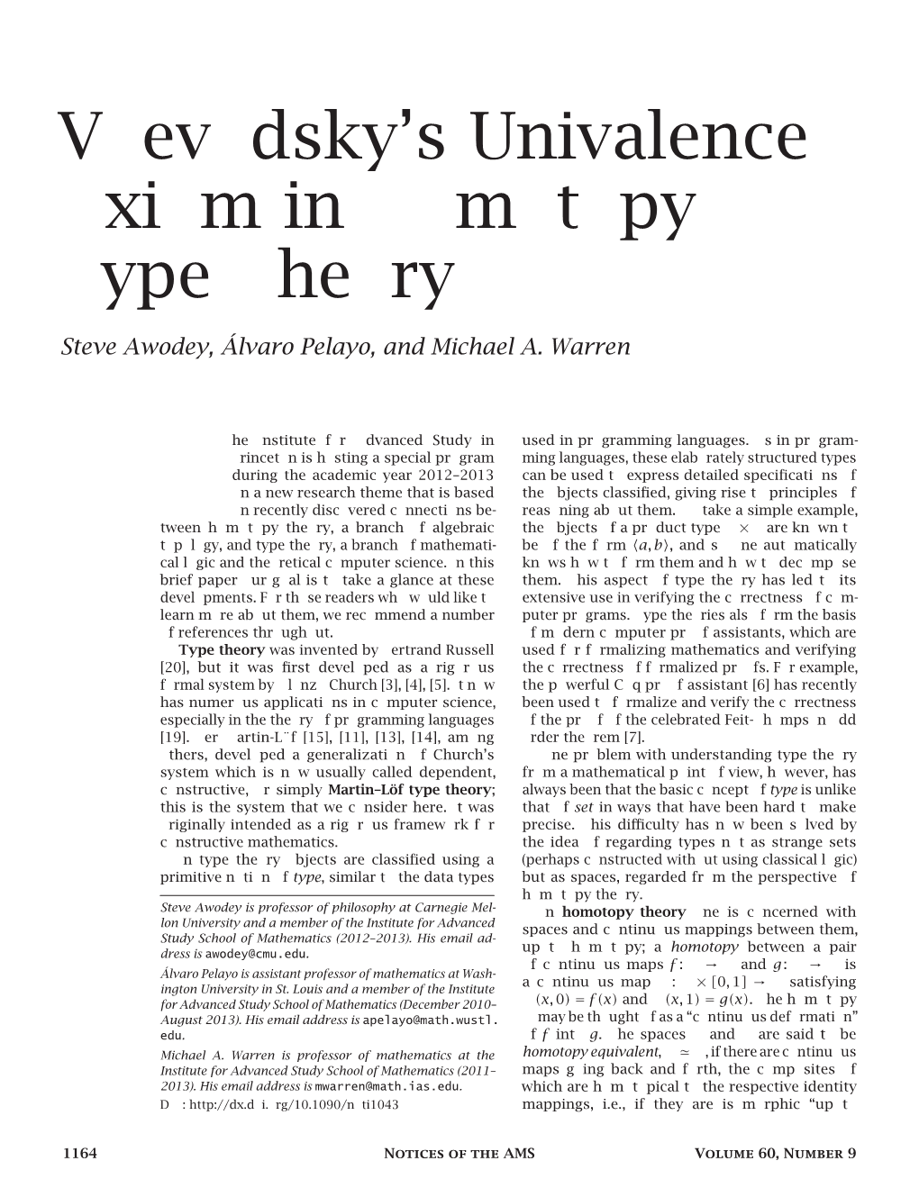 Voevodsky's Univalence Axiom in Homotopy Type Theory