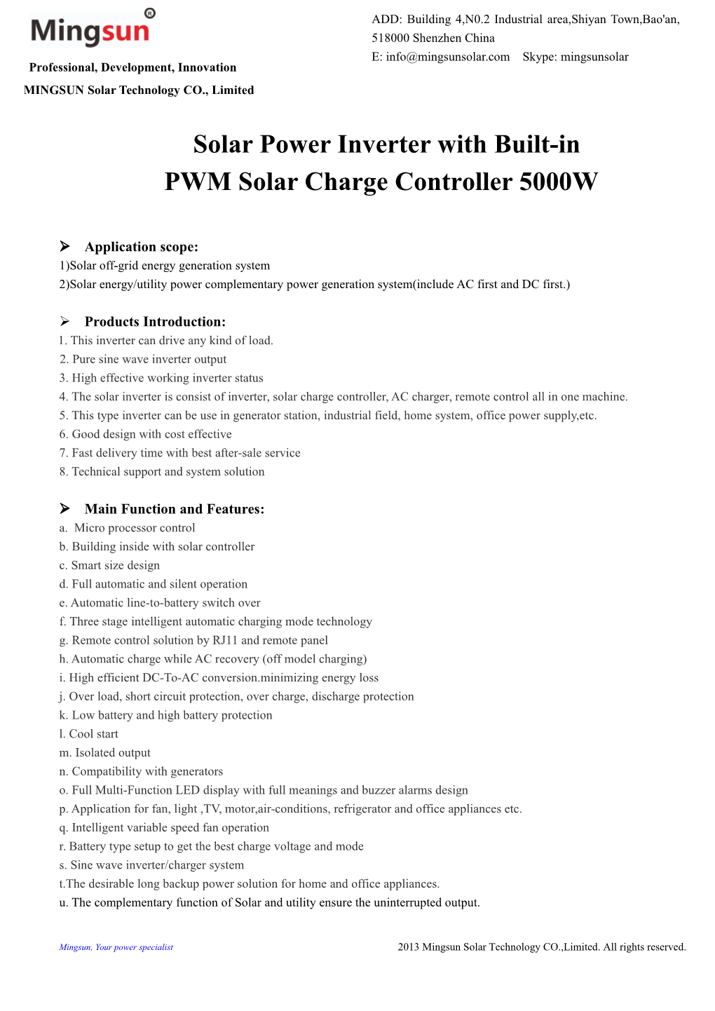 Solar Power Inverter with Built-In PWM Solar Charge Controller 5000W