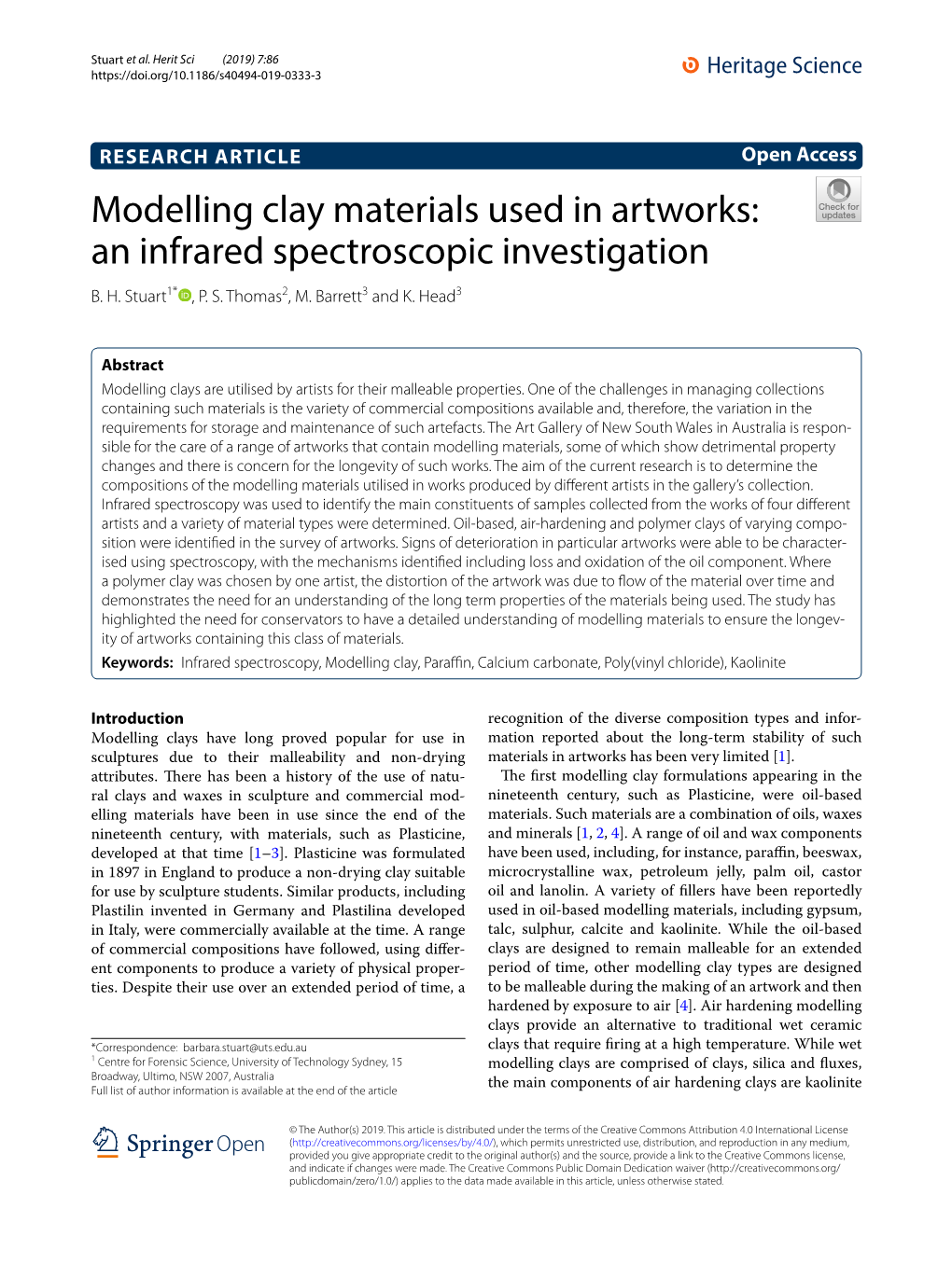 Modelling Clay Materials Used in Artworks: an Infrared Spectroscopic Investigation B