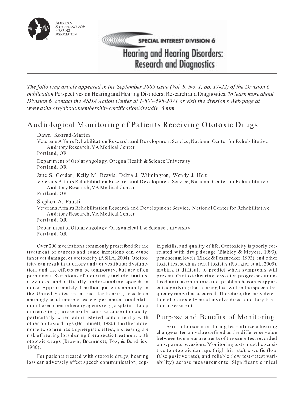 Audiological Monitoring of Patients Receiving Ototoxic Drugs