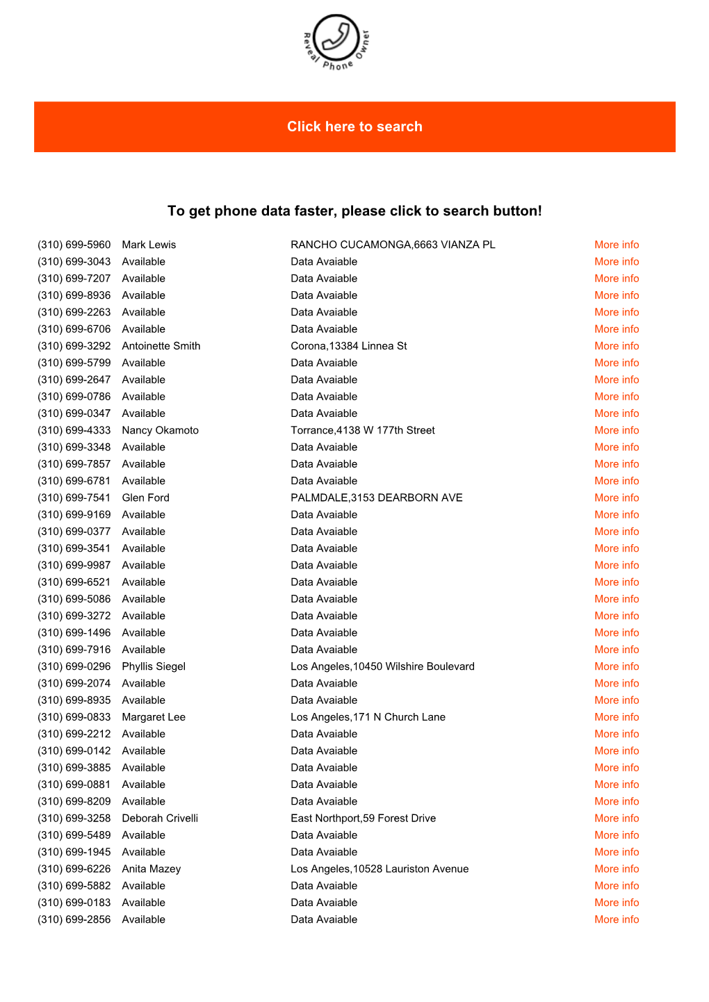Click Here to Search to Get Phone Data Faster, Please Click to Search