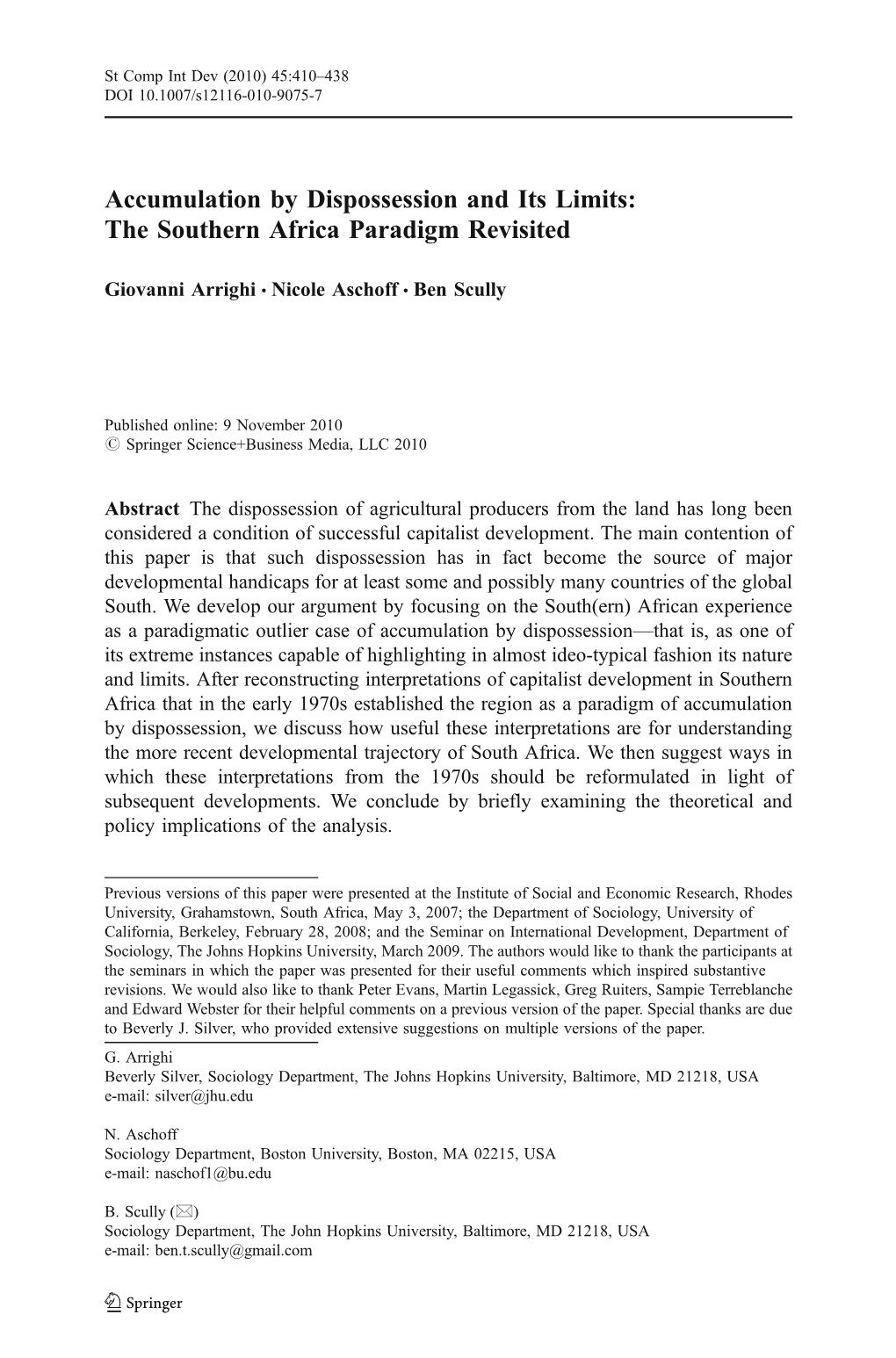 Accumulation by Dispossession and Its Limits: the Southern Africa Paradigm Revisited