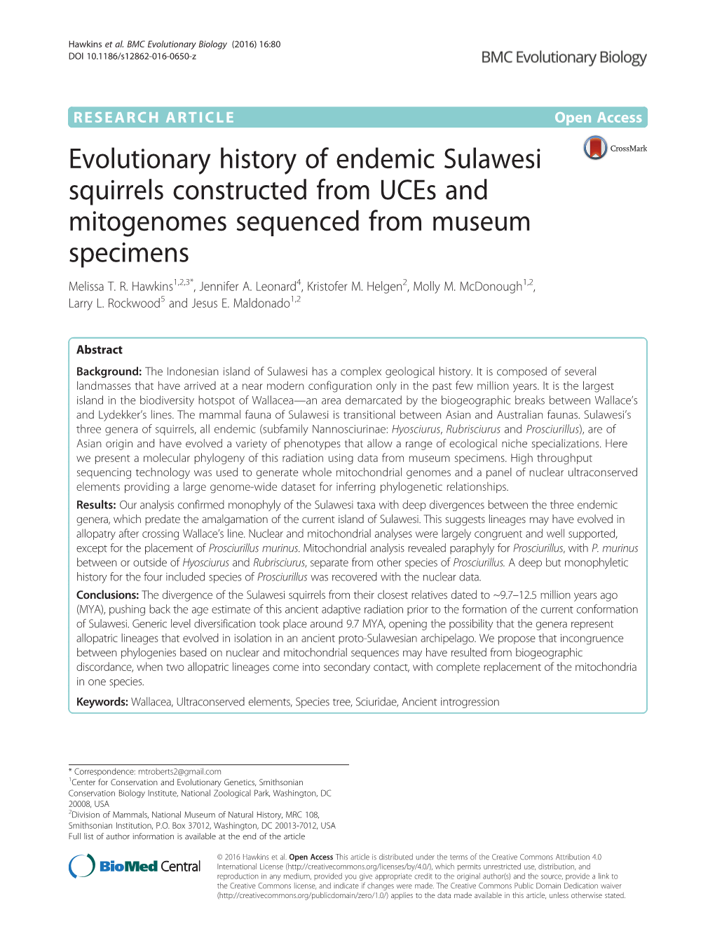 Evolutionary History of Endemic Sulawesi Squirrels Constructed from Uces and Mitogenomes Sequenced from Museum Specimens Melissa T