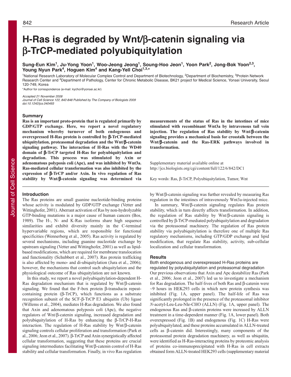 H-Ras Is Degraded by Wnt/Β-Catenin Signaling Via Β-Trcp-Mediated Polyubiquitylation