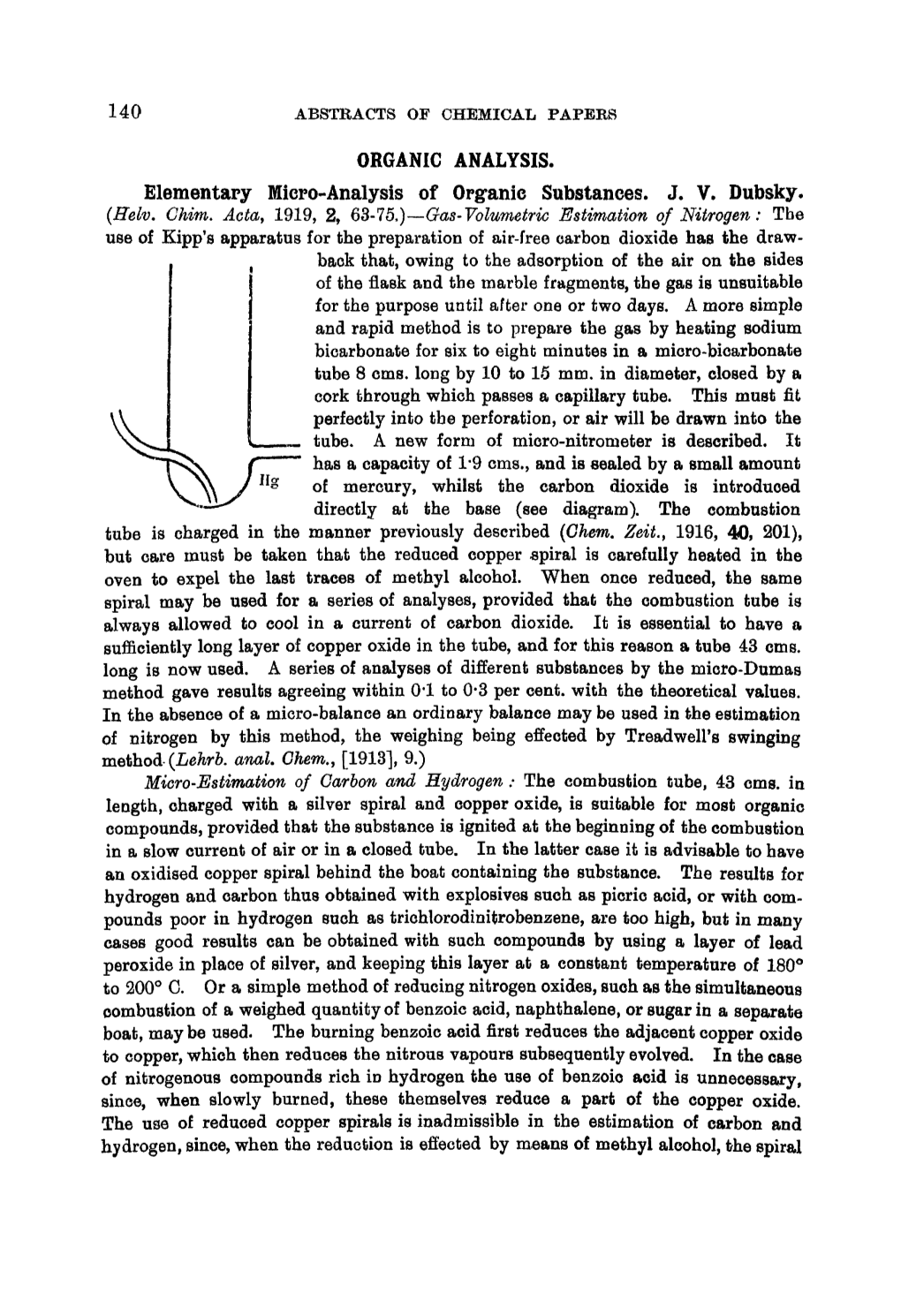 140 ORGANIC ANALYSIS. Elementary Micro-Analysis Of