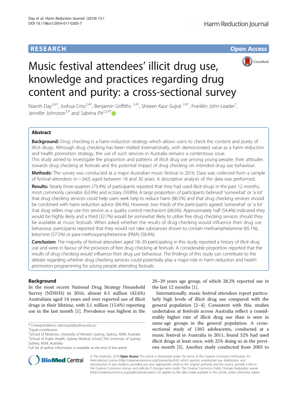 Music Festival Attendees' Illicit Drug Use, Knowledge and Practices