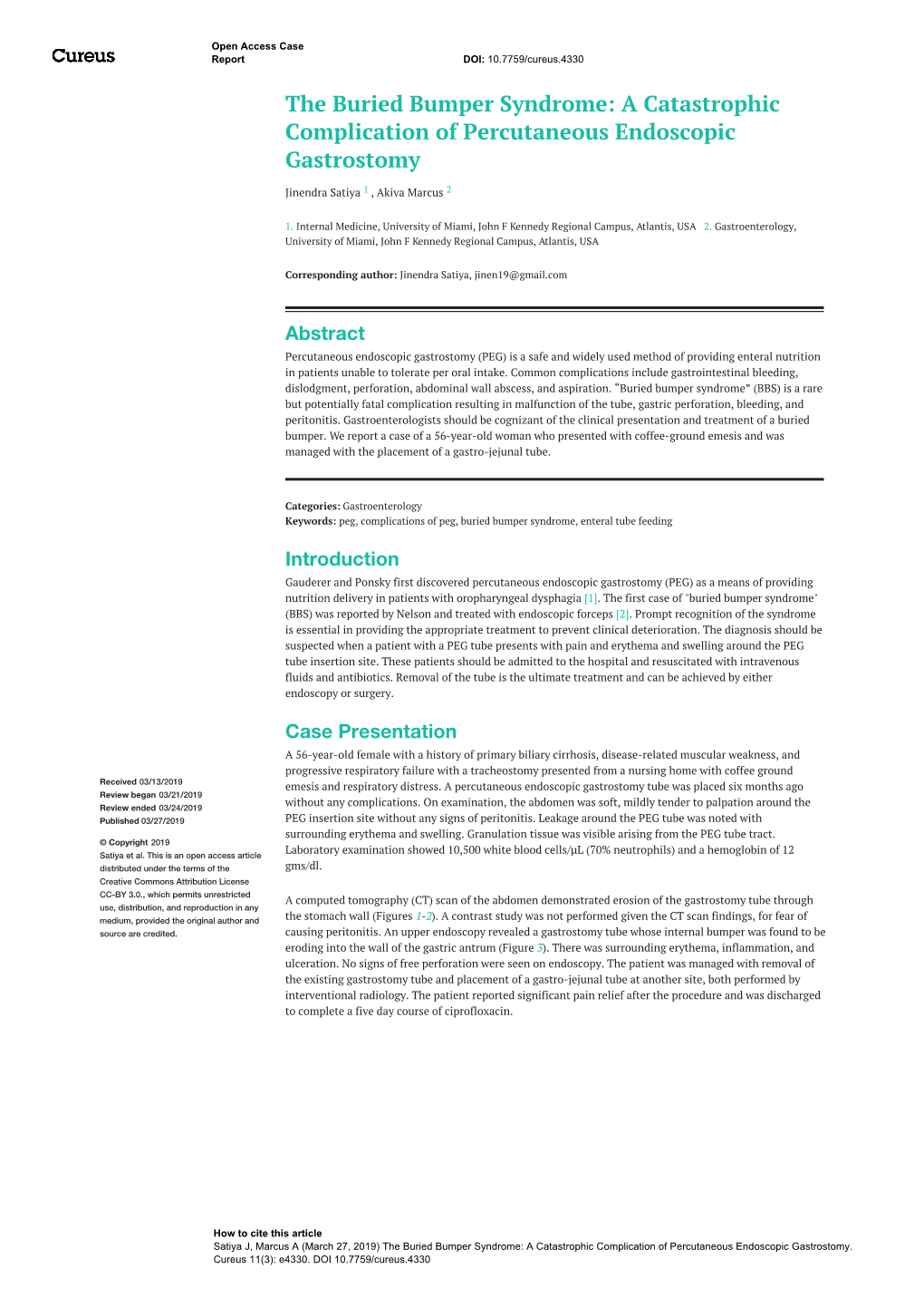 The Buried Bumper Syndrome: a Catastrophic Complication of Percutaneous Endoscopic Gastrostomy