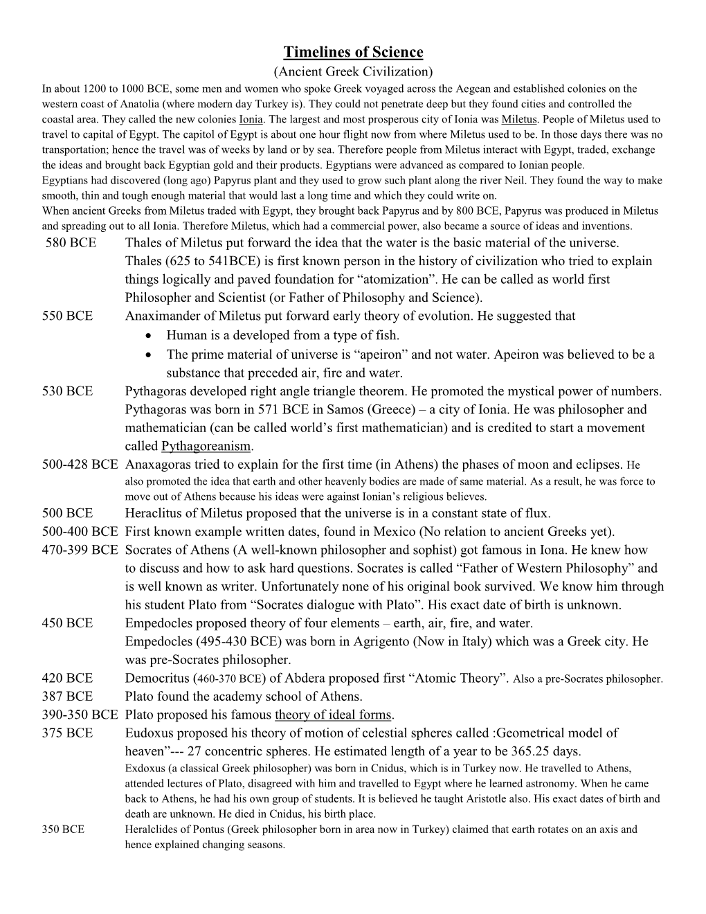 Timelines of Science