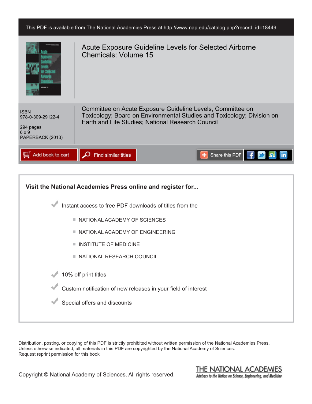 Acute Exposure Guideline Levels for Selected Airborne Chemicals: Volume 15