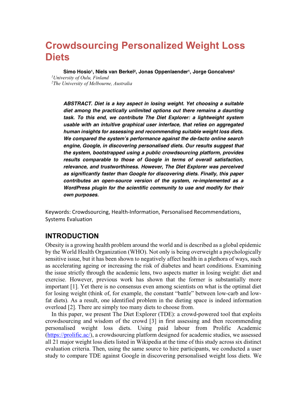 Crowdsourcing Personalized Weight Loss Diets