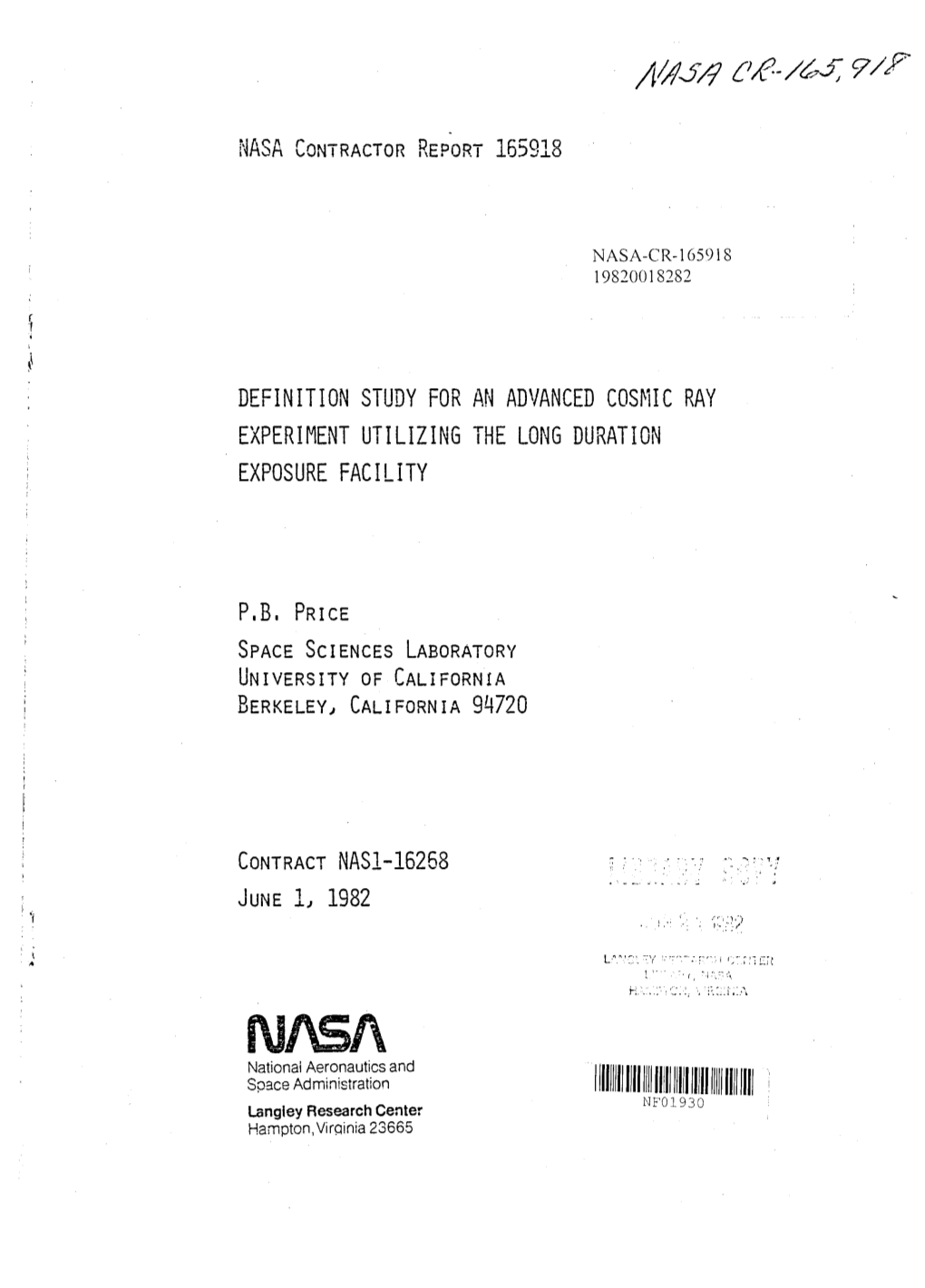 Definition Study for an Advanced Cosmic Ray Experiment Utilizing the Long Duration Exposure Facility