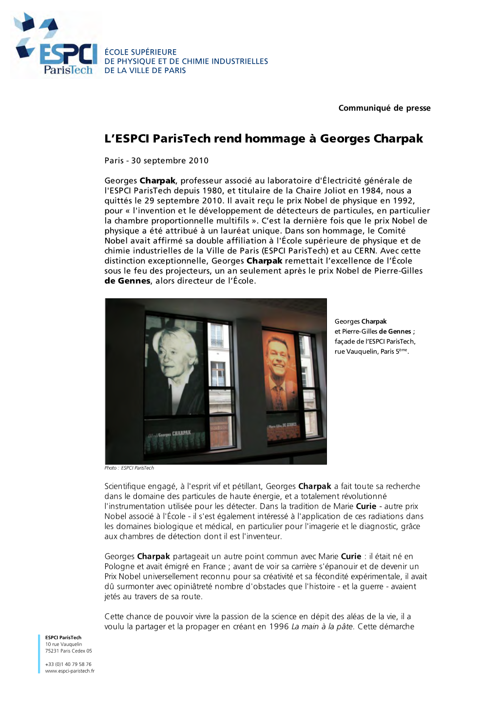 L'espci Paristech Rend Hommage À Georges Charpak