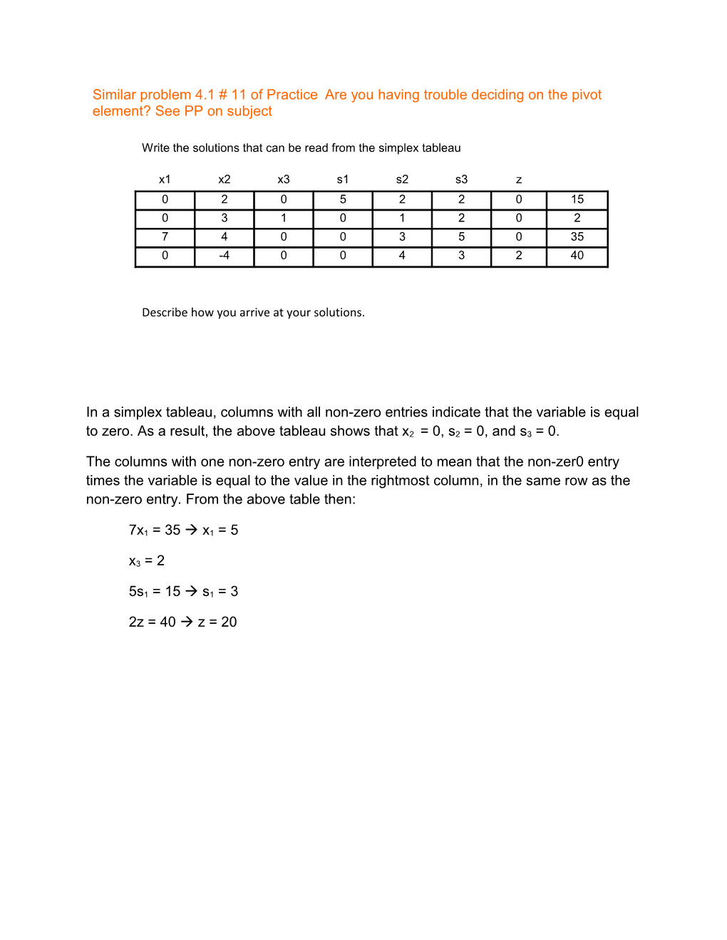 Pivoting Once About the Highlighted Entry, the Row Operations to Be Performed Are