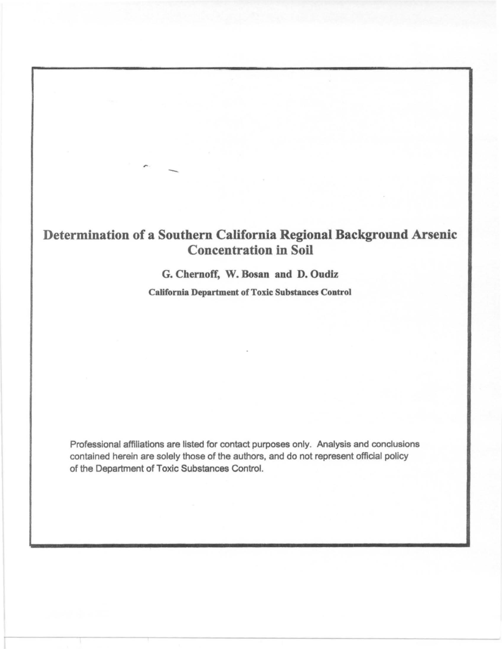 Determination of a Southern California Regional Background Arsenic Concentration in Soil