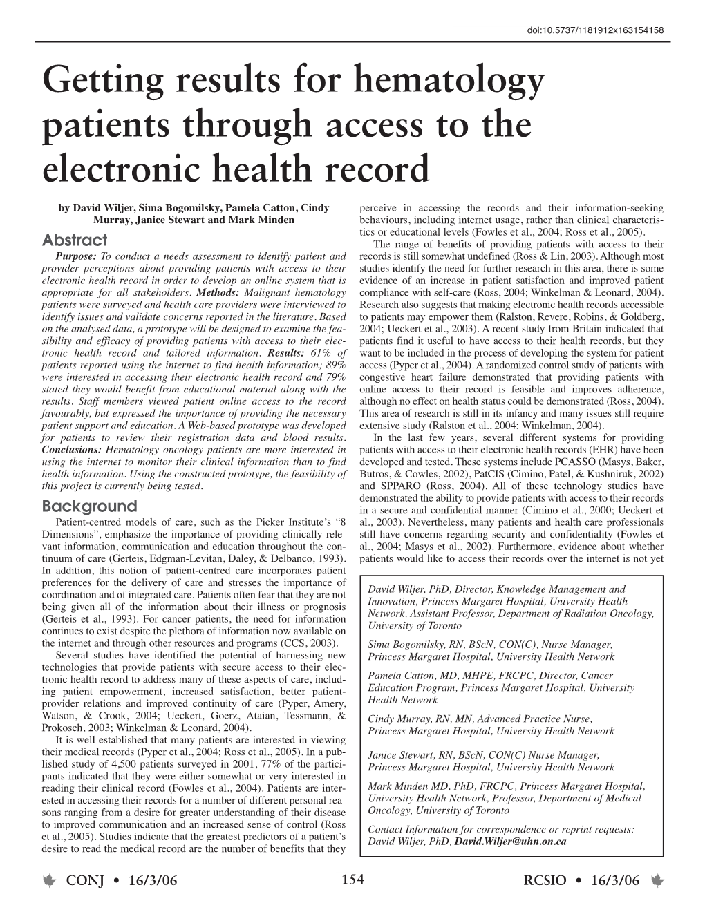 Getting Results for Hematology Patients Through Access to the Electronic Health Record