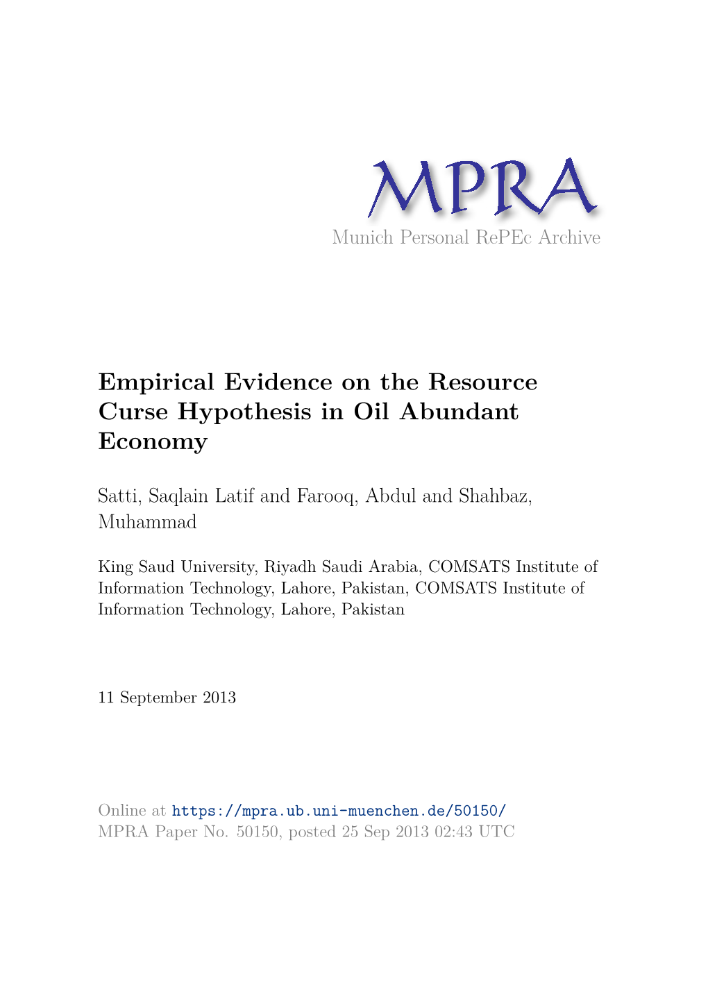 Resource Curse Hypothesis in Oil Abundant Economy