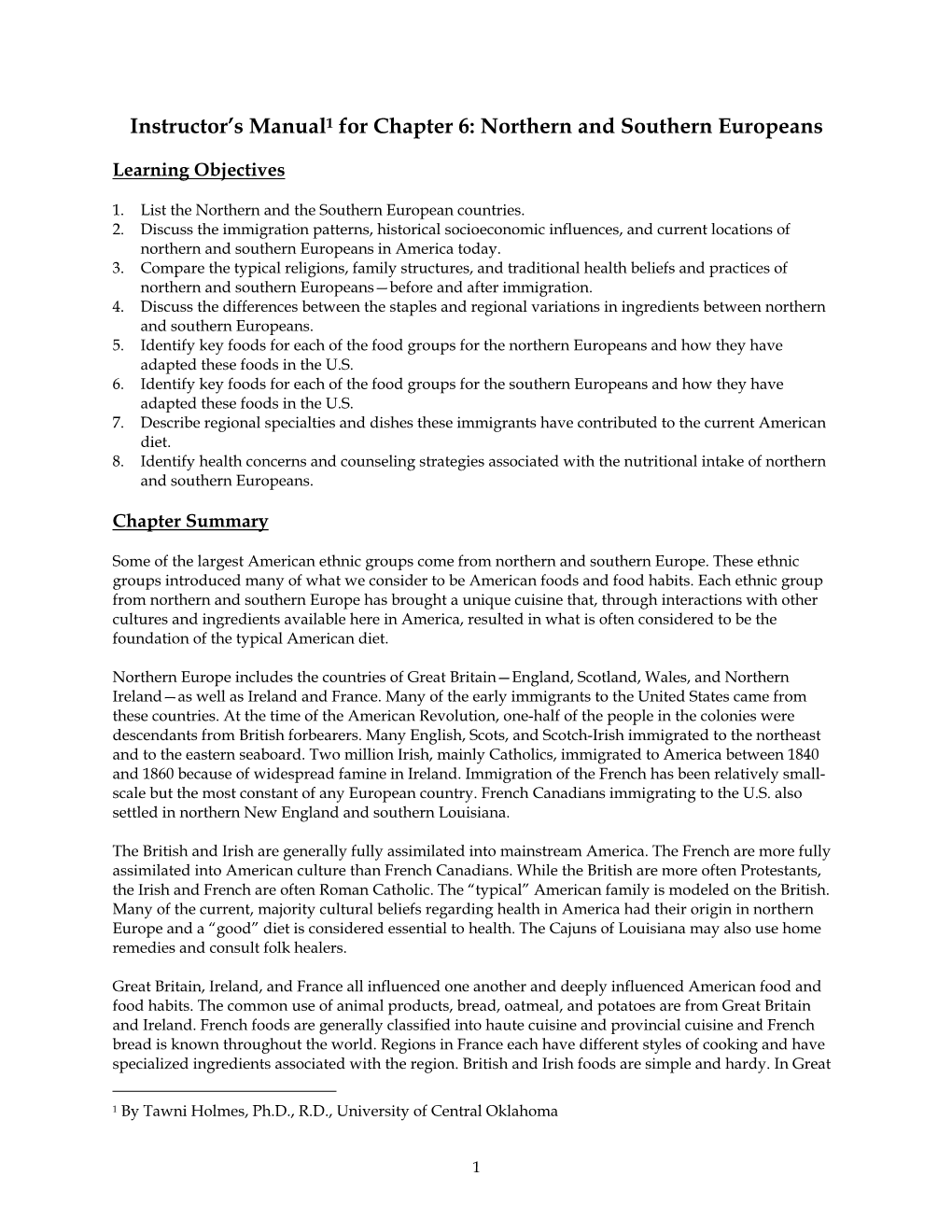 Instructor's Manual1 for Chapter 6: Northern and Southern Europeans