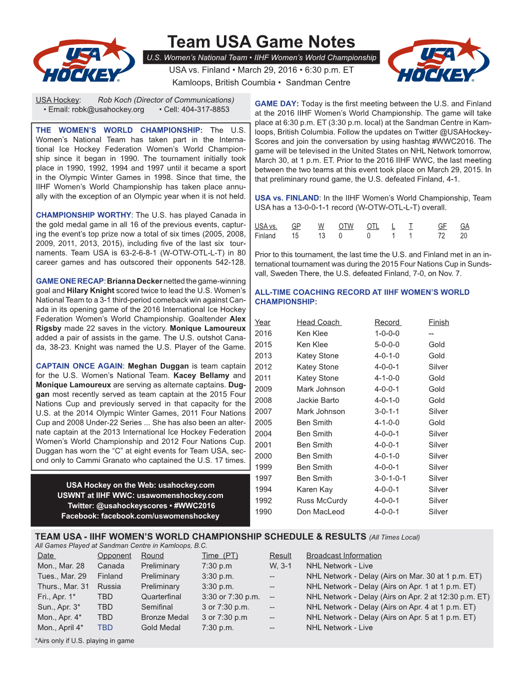 Team USA Game Notes U.S